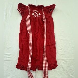 Red Dress with Gingham Accents “S” monogram